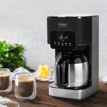 Кавоварка Caso Coffee Taste and Style, термос, 1,2 л, постійний фільтр, оптимальна температура заварювання 92-96°C, крапельний стоп, оптимізована голівка для заварювання, ізотермічний глечик, нержавіюча сталь, чорна, 10 чашок