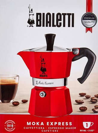 Кавоварка гейзерна Bialetti Moka Color, алюмінієва, 1 чашка, червона, для плити, справжня італійська кава