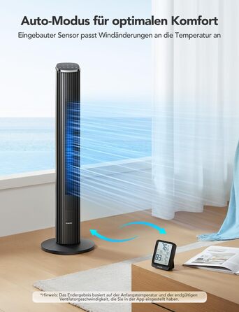 GoveeLife Розумний вежний вентилятор з Wi-Fi та Bluetooth, 75° осциляція, 8 швидкостей, 5 режимів, таймер на 24 год