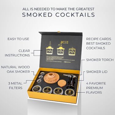 Набір для копчення віскі Smoky NOBLESIP з ліхтарем та дерев'яною стружкою - преміум подарунковий набір для копчення віскі, бурбону та коктейлів