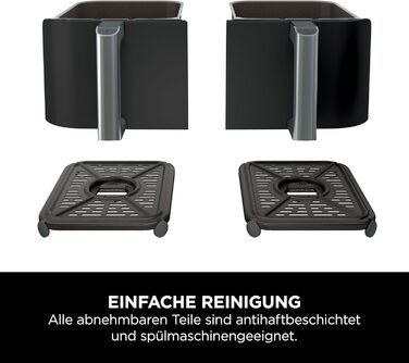 Аерофритюрниця Ninja Foodi Dual Zone AF200EU з двома чашами, 7.6 л, 4-в-1: без олії, Max Crisp, запікання, розігрів, антипригарне покриття, чорна
