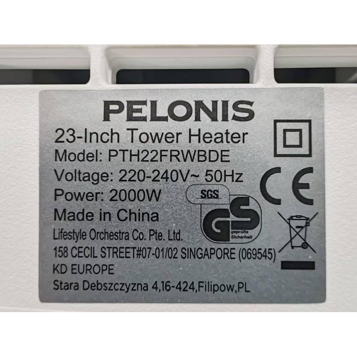 Керамічний електрообігрівач PELONIS 2000W з термостатом, дистанційним керуванням, 75° обертанням, таймером 24 години, енергозберігаючий, тихий, для спальні, 58 см, білий