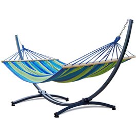 Гамак з підставкою Potenza Outdoor для 2 осіб XXL (220x160 см), витримує до 200 кг, стійкий до погодних умов, колір зелено-блакитний, стійка графіт