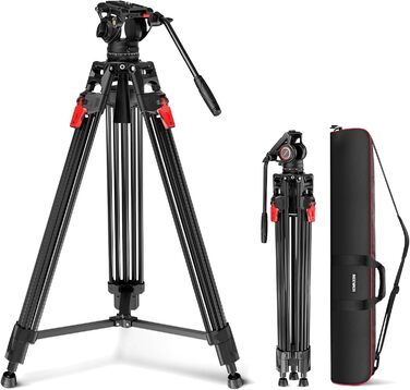 Відеостатив NEEWER 76'' з рідинною головкою, алюмінієвий, важкий, для DSLR та відеокамер, подвійна QR-пластина, навантаження до 8 кг, LL27