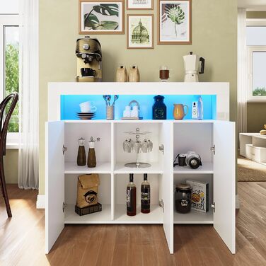 Комод SUNXURY з LED підсвіткою, білий глянець, для вітальні, кухні чи спальні, 90x35x83 см