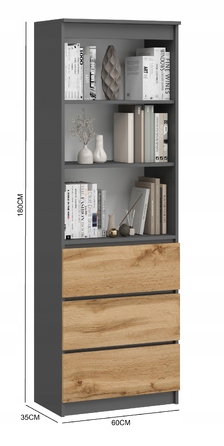 Стелаж SaraMeble 60 x 180 x 35 см, антрацит, дуб вотан