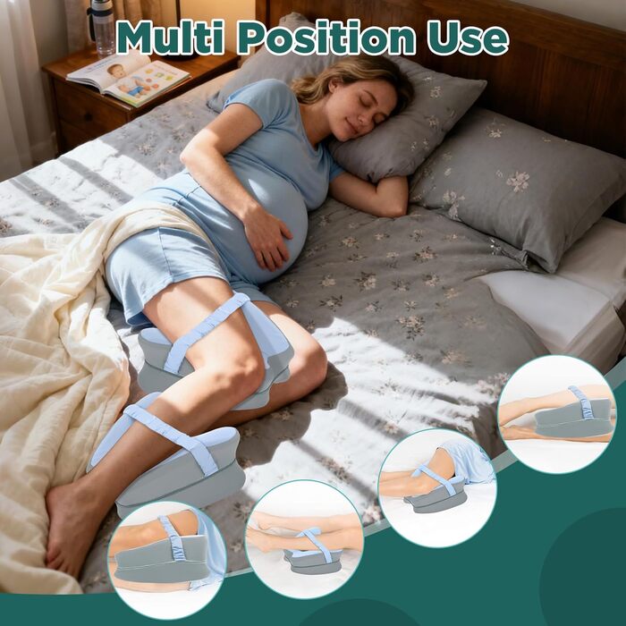 Ортопедична подушка між колін Dioxide для сну на боці з ефектом пам'яті (Memory Foam) для розвантаження спини, суглобів та стегон, синя