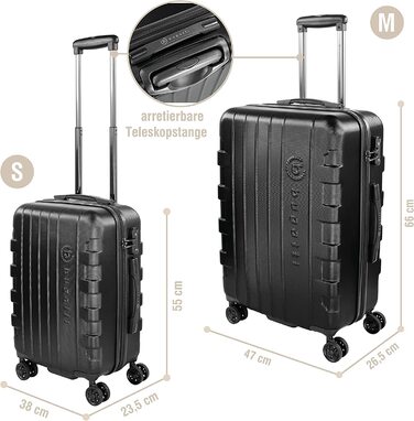 Набір валіз Bugatti Galatea 3 шт. (S, M, L), жорсткий корпус, 4 колеса, TSA-замок, чорний
