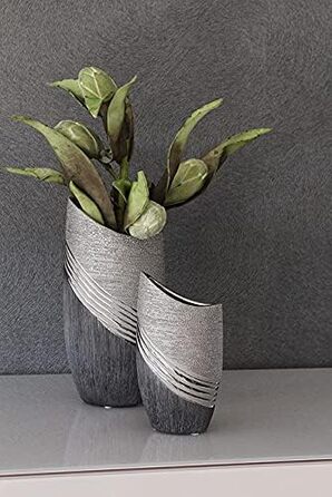 Ваза декоративна керамічна Moderne Blumenvase сріблясто-сіра, висота 20 см для квітів на стіл