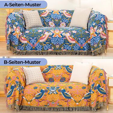 Плед Boho з 100% бавовни, стиль кантрі, 150х200 см (Птахи та квіти)