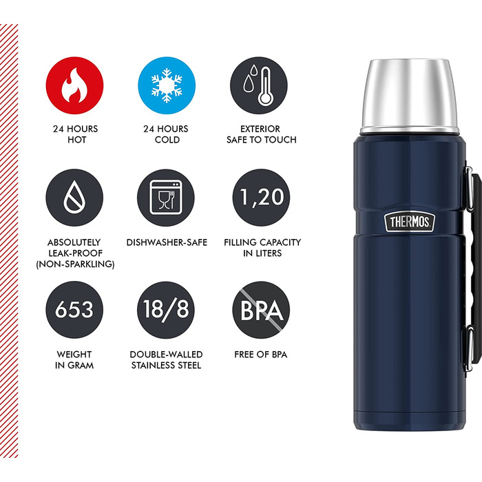 Термос Thermos Stainless King 1,2 л, нержавіюча сталь, синій, з ручкою