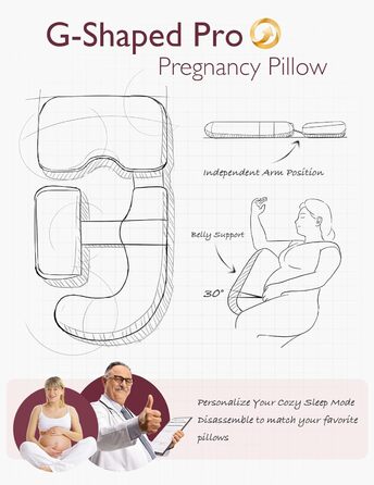 Подушка для вагітних Momcozy G-подібна з від'єднуваним клином, повнорозмірна ортопедична підтримка тіла, з дихаючим чохлом, сіра