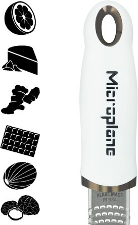 Терка Microplane для цитрусових, твердого сиру, імбиру, шоколаду та мускатного горіха, біла, з тонким лезом із нержавіючої сталі, 325x35x30 мм, вироблено в США