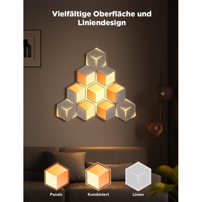 Світильник Govee Glide Hexagon Light Ultra, 3D RGBIC, Wi-Fi, 129 LED, сумісний з Alexa, 60 режимів, для геймерської кімнати, стіни, декору, 10 панелей, білий