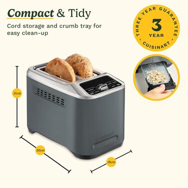 Тостер Cuisinart Smart Elite 2-слотовий сірий (+30 насадок) для хліба ручної роботи, з функцією пам'яті, підйому та розморожування