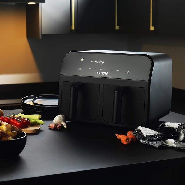 Фритюрниця з гарячим повітрям Petra PT4750BLKVDE XXL 7,4 л, 2400 Вт, подвійна, 2 антипригарні кошики, 6 програм, чорна