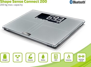 Цифрова вага Soehnle Shape Sense Connect 200 з Bluetooth для аналізу складу тіла, BIA, точний розрахунок калорій