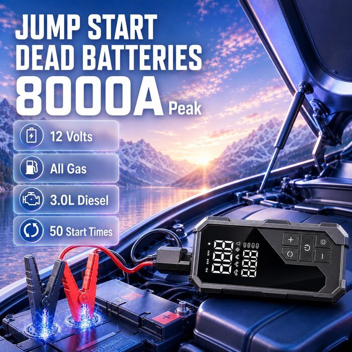 Пусковий пристрій (бустер) 8000A з компресором 150 PSI та Powerbank для бензинових та дизельних двигунів