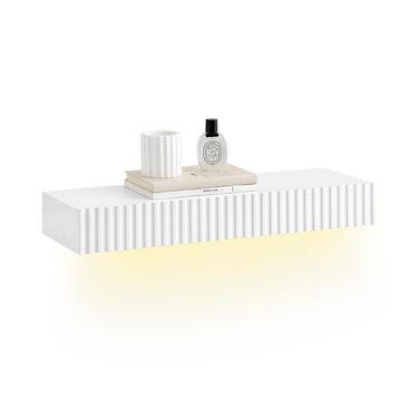 Настінна полиця з шухлядою та LED-підсвіткою SoBuy, біла, 60x20x8 см, для спальні, коридору, вітальні FHK38-W