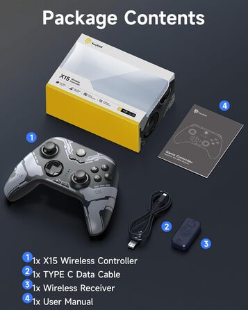 Бездротовий ігровий контролер EasySMX X15 для PC, Switch, Android, iOS з Hall-ефект джойстиками та тригерами, RGB підсвічуванням, чорний