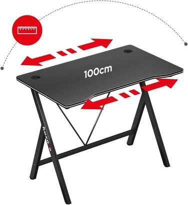 Геймерський стіл Huzaro Hero 1.4 Black 100x50 см, сталевий каркас, карбонова стільниця, отвори для кабелів, для дому та офісу, чорний