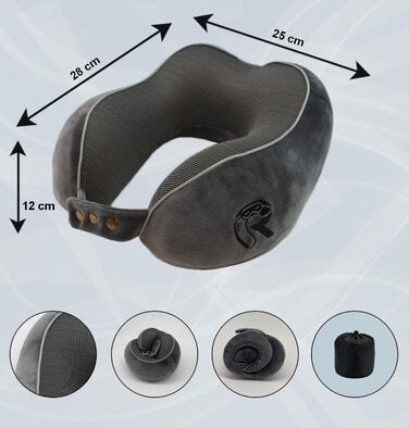 Подорожня подушка-опору для шиї U-подібна з ефектом пам'яті (Memory Foam), м'який вельветовий чохол, сіра (Raws Essentials)