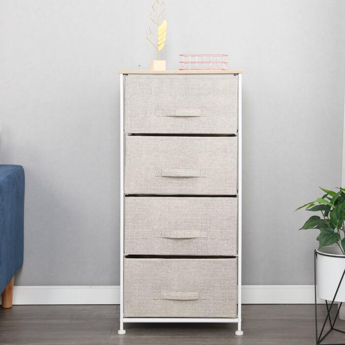 Комод для зберігання sogesfurniture з 4 тканинними ящиками, універсальна шафа-органайзер для коридору, спальні, передпокою, 45x30x94 см, бежевий
