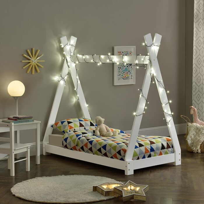 Ліжко дитяче Onejda Tipi, білий колір, 80x160 см, з дерева, en.casa