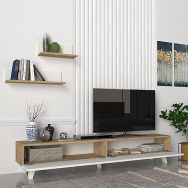 ТВ-тумба en.casa Saarijärvi з 2 полицями, 180x31x33 см, дуб/білий, сучасний телевізійний стіл для вітальні