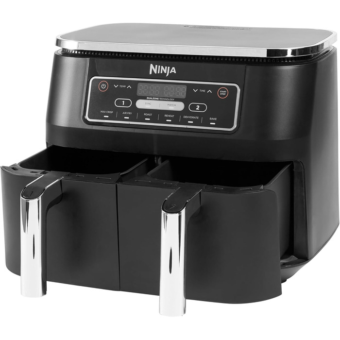 Аерофритюрниця Ninja Foodi Dual Zone 7,6 л, 2 кошики, цифрова, антипригарне покриття, 6-в-1, для 4-6 порцій, чорна (AF300EU)