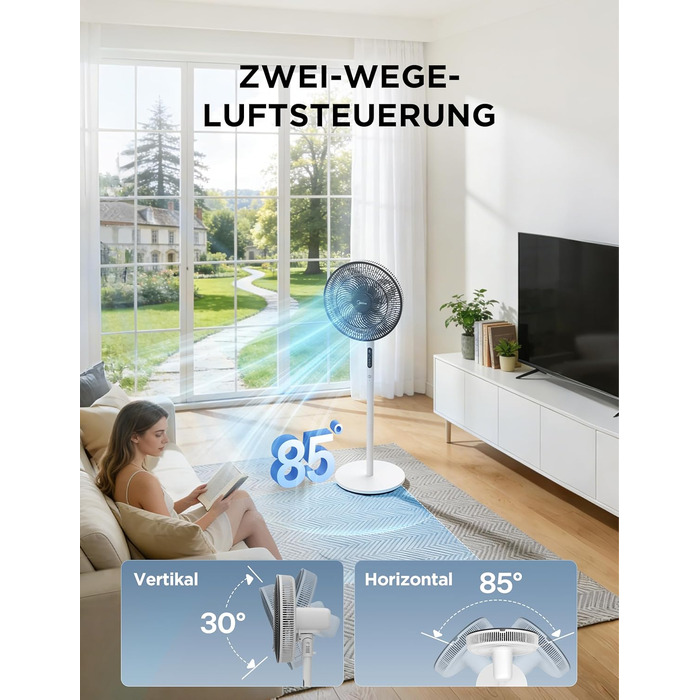Вентилятор підлоговий Midea FS40-23MR з пультом, 3 швидкості, телескопічна штанга, поворот 90°, білий - тихий циркулятор