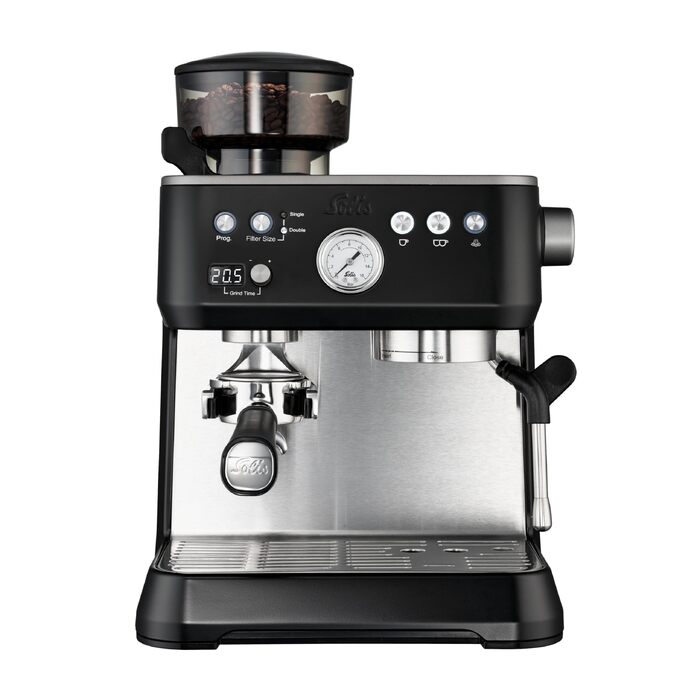 Кавомашина Solis Grind & Infuse Perfetta 1019 з вбудованою кавомолкою та функцією приготування еспресо, капучино та гарячої води (чорна)