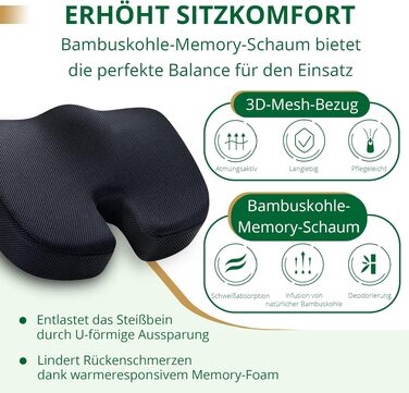 Подушка для сидіння EGOHOME з Memory Foam, клиноподібна для підтримки спини (70-90 кг), дихаюча, знімний чохол - для офісного крісла, стільця