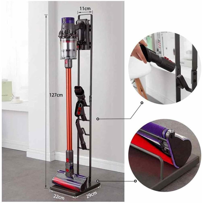 Металевий підлоговий стійка-тримач Recamania для бездротових пилососів Dyson, нержавіюча сталь, сріблястий