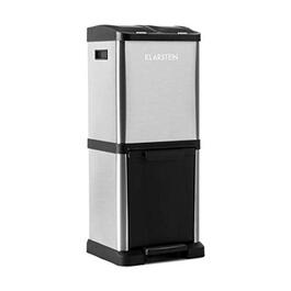 Сортувальний сміттєвий бак Klarstein Ökosystem² 30 л, 3 відсіки, педальний, для роздільного збору, турбова конструкція, нержавійка, сріблясто-чорний