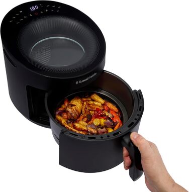 Аерофритюрниця Russell Hobbs SatisFry Panoramic 5 л, 10 програм, з оглядовим вікном, без олії, для фритюру, грилю, запікання, до 200°C, чорна, модель 27420-56