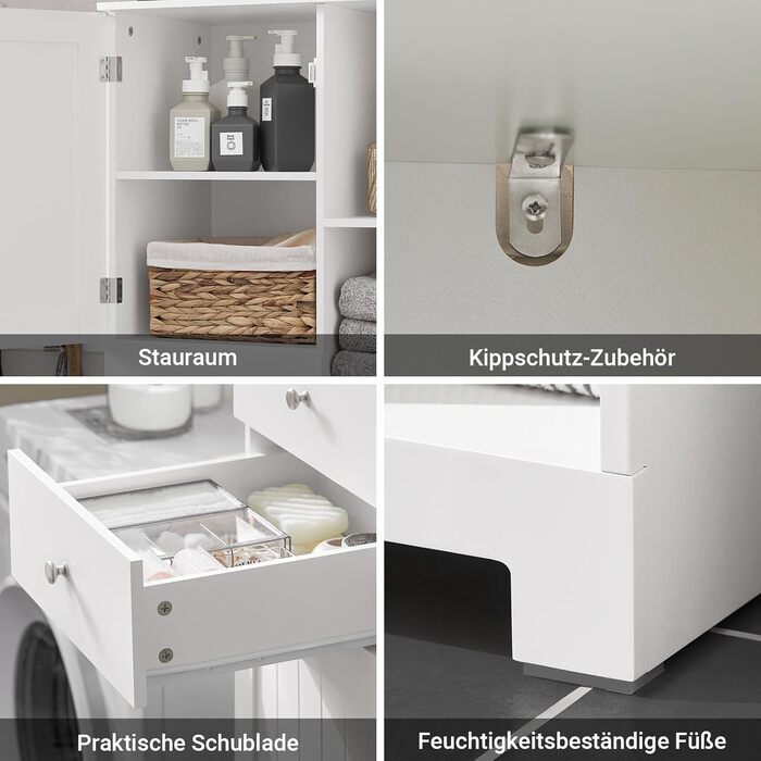 Шафа для ванної кімнати SoBuy з кошиком для білизни, вузька, висота 171 см, 6 полиць, 2 шухляди, білий колір, 60x37x171 см (BZR104-W)