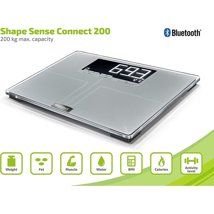 Цифрова вага Soehnle Shape Sense Connect 200 з Bluetooth для аналізу складу тіла, BIA, точний розрахунок калорій