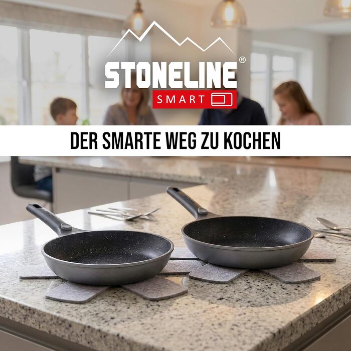 Набір сковорідок STONELINE SMART 2 шт (24/28 см) сірий - алюмінієвий литий корпус, знімні ручки, для всіх типів плит (індукція), антипригарне покриття з кам'яними частинками