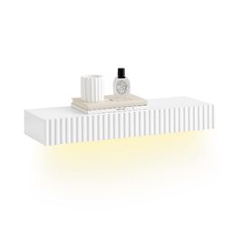 Настінна полиця з шухлядою та LED-підсвіткою SoBuy, біла, 60x20x8 см, для спальні, коридору, вітальні FHK38-W