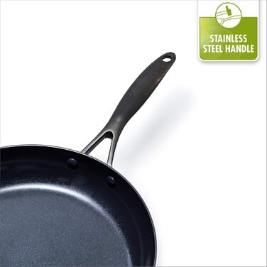 Набір сковорідок GreenPan Venice Pro Noir 26см та 30см, нержавіюча сталь, антипригарне покриття Ceramic, чорний матовий гриб, без PFAS, для індукційних плит, придатні для миття в посудомийній машині, термостійкі, сріблясті
