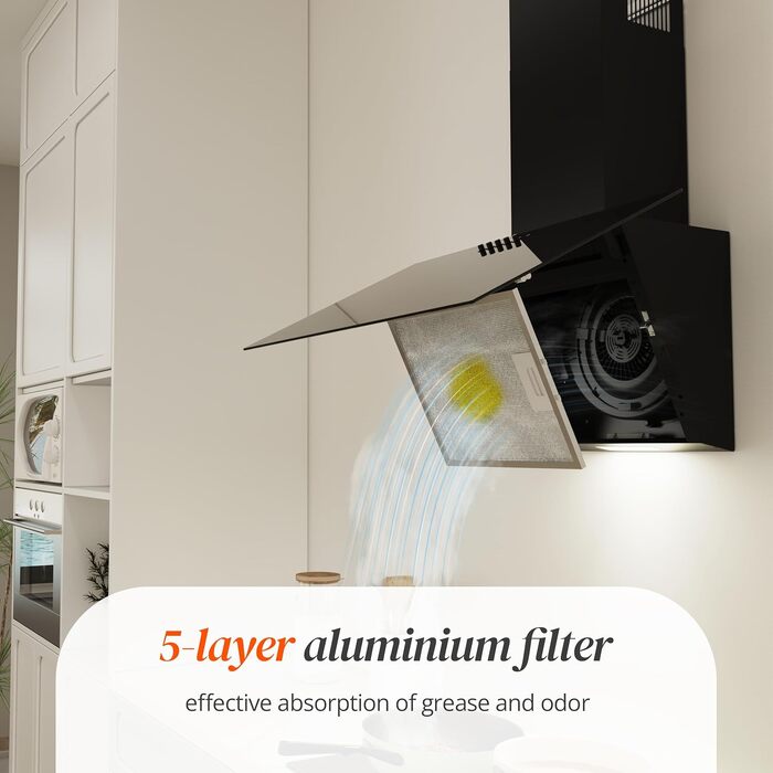 Похила витяжка для кухні FIREGAS 60 см з LED-підсвіткою, 3 рівня швидкості, режимами відводу та рециркуляції (вугільний фільтр)