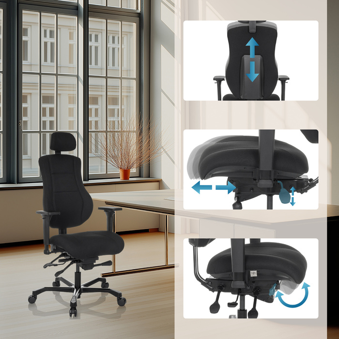 Офісне крісло / Крісло керівника 24 ГОДИНИ BASIC Тканина чорна hjh OFFICE