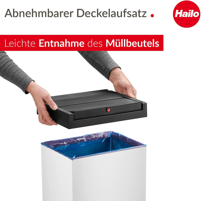 Смітник Hailo Big-Box Swing XL 52 л, сталевий, білий, з автоматичною кришкою, з тримачем для пакета, розібраний