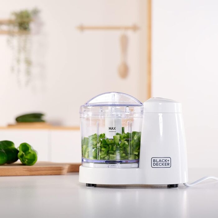 Подрібнювач Black+Decker BXCH120E, 120 Вт, 350 мл, 1 швидкість, нержавіючі леза, просте очищення, біло-сірий