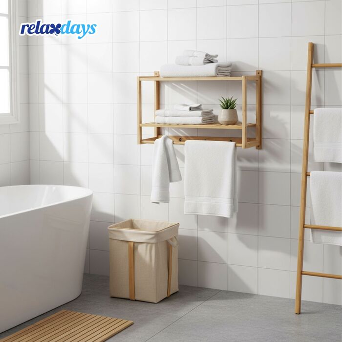 Поличка для ванної кімнати Relaxdays з гачками та тримачем для рушників