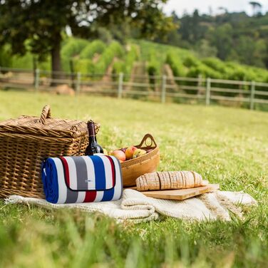 Пікнік-ковдра Relaxdays XXL 200x300 см, водонепроникна, з ручкою, флісова смугаста для пляжу, різнокольорова