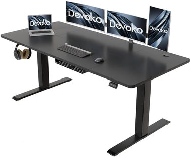 Електричний стіл Devoko 140x60 см з кабель-каналом, регульований по висоті, пам’ять на 2 позиції, ергономічний комп’ютерний стіл для роботи стоячи та сидячи, чорний