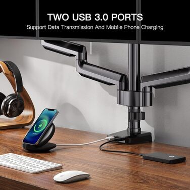 Тримач для моніторів ErGear на 3 монітори (13-27 дюймів), VESA 75/100, 2 USB, чорний