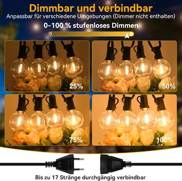 Гірлянда світлодіодна AVANLO для вулиці 30.4м, 100 LED, водонепроникна, кулясті лампи G40 для саду, балкону, весіль, вечірок